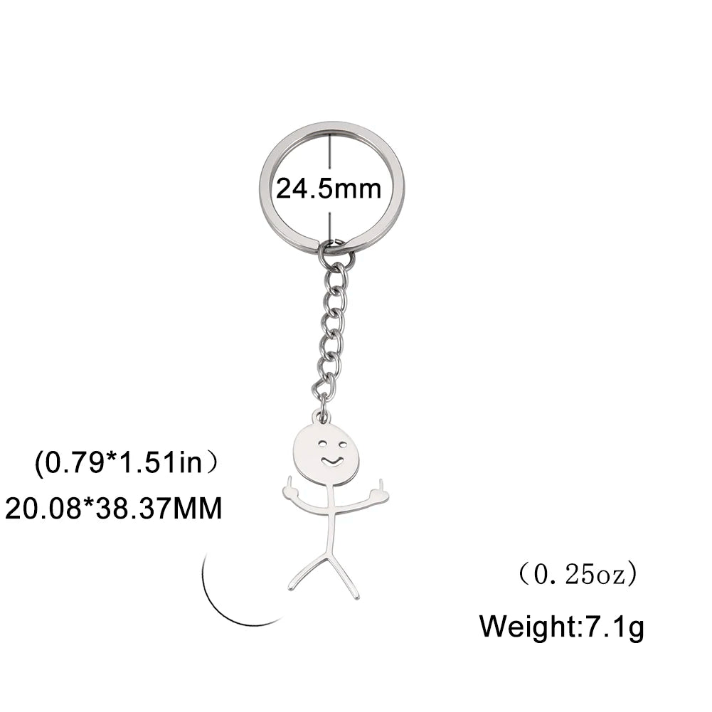 Teamer Funny Middle Finger Stickman Keychain 2025 Cute Trend School Bag Car Key Pendant Couple New Trinket Gift Keyring