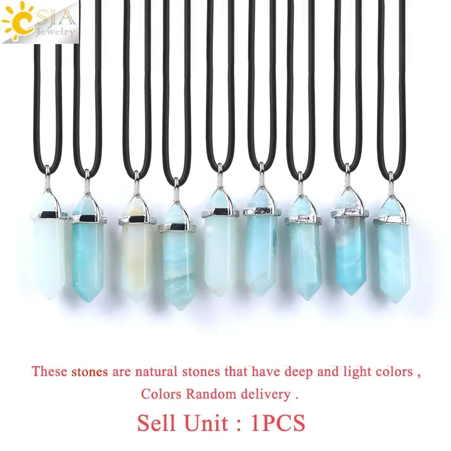 CSJA Hexagonal Bullet Crystal Necklaces Natural Gem Stone Quartz Necklace Pendant Chakra Amethysts Pink Quartz Lapis Lazuli G957
