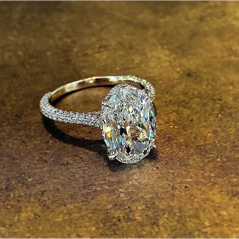 New 925 Sterling Silver Oval 4ct Lab Diamond Ring Engagement Wedding Band Gig Stone Rings for Women Bridal Jewelry Gift