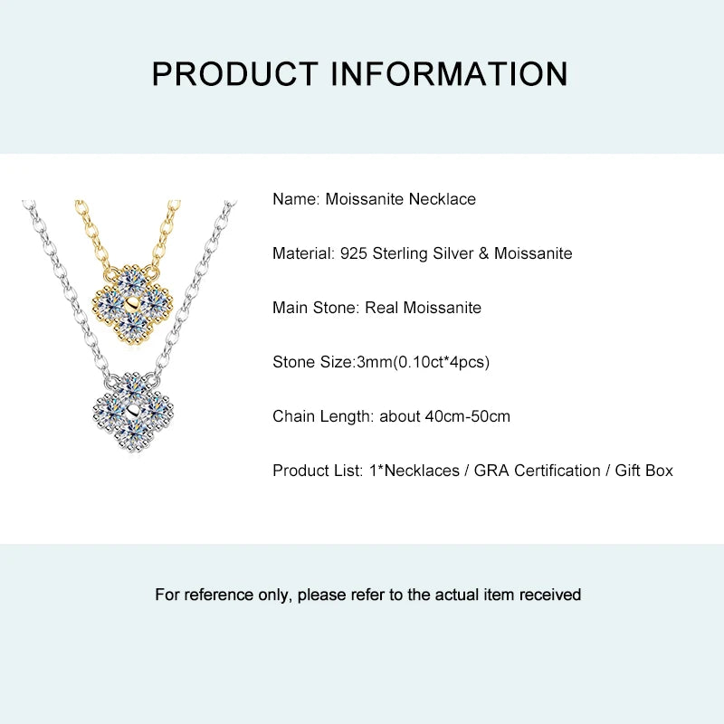 Lnkry 3mm 0.1ct Moissanite Necklace With GRA 925 Sterling Silver Lucky Clover Flower Pendant Necklace For Women 2025 Hot Jewely