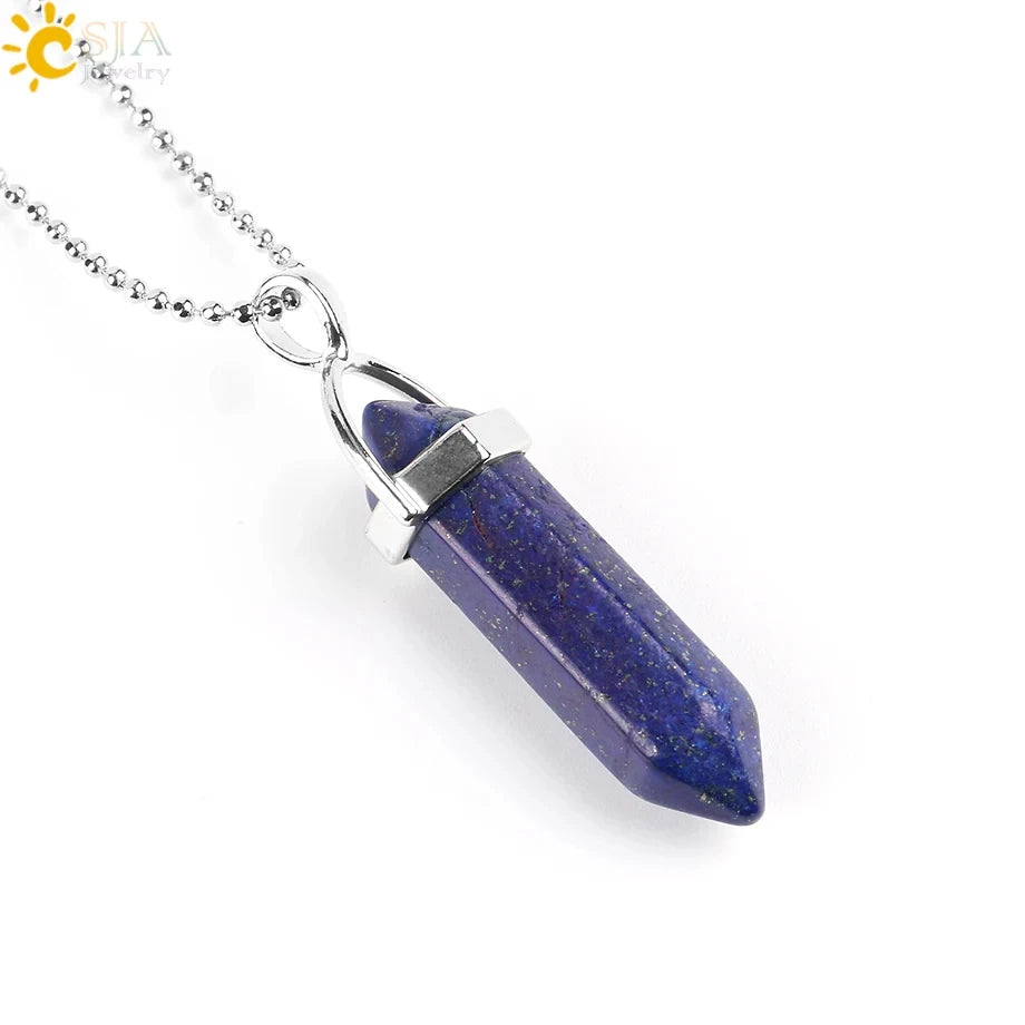 CSJA Hexagonal Bullet Crystal Necklaces Natural Gem Stone Quartz Necklace Pendant Chakra Amethysts Pink Quartz Lapis Lazuli G957