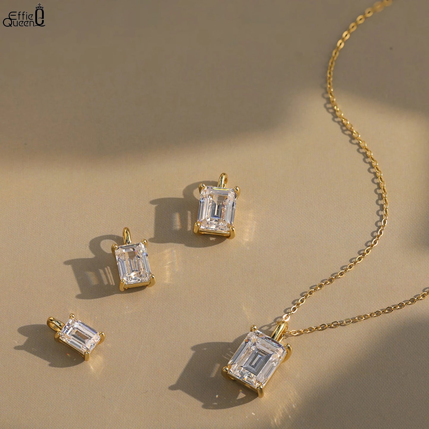 EFFIE QUEEN 925 Sterling Silver Necklace Featuring a Stunning Princess-Cut Moissanite Pendant, Ideal Jewelry for Women MON09