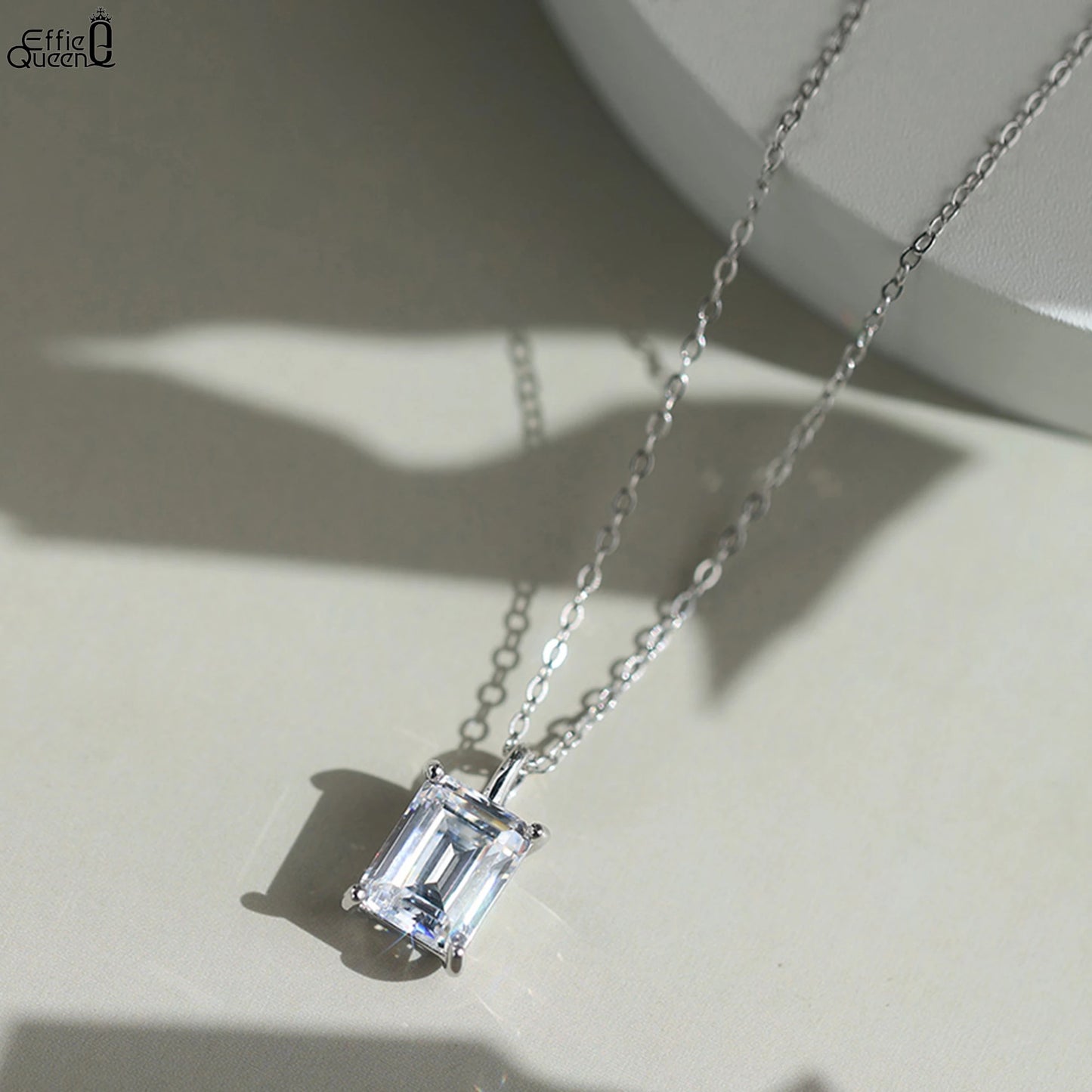 EFFIE QUEEN 925 Sterling Silver Necklace Featuring a Stunning Princess-Cut Moissanite Pendant, Ideal Jewelry for Women MON09