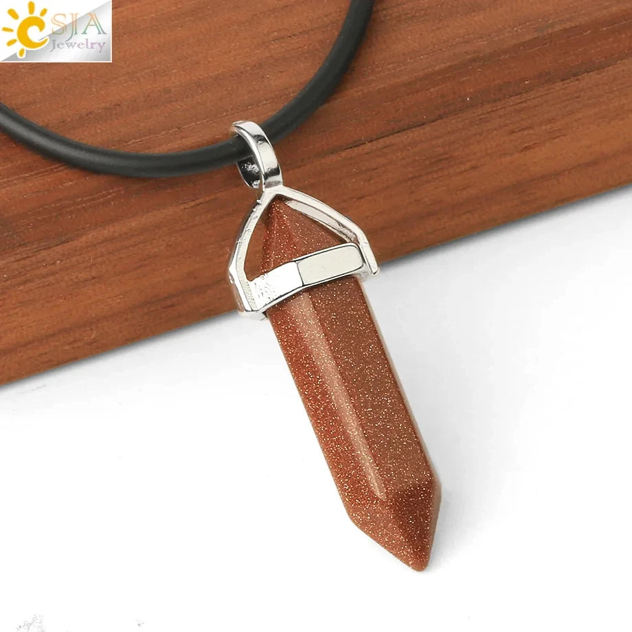 CSJA Hexagonal Bullet Crystal Necklaces Natural Gem Stone Quartz Necklace Pendant Chakra Amethysts Pink Quartz Lapis Lazuli G957
