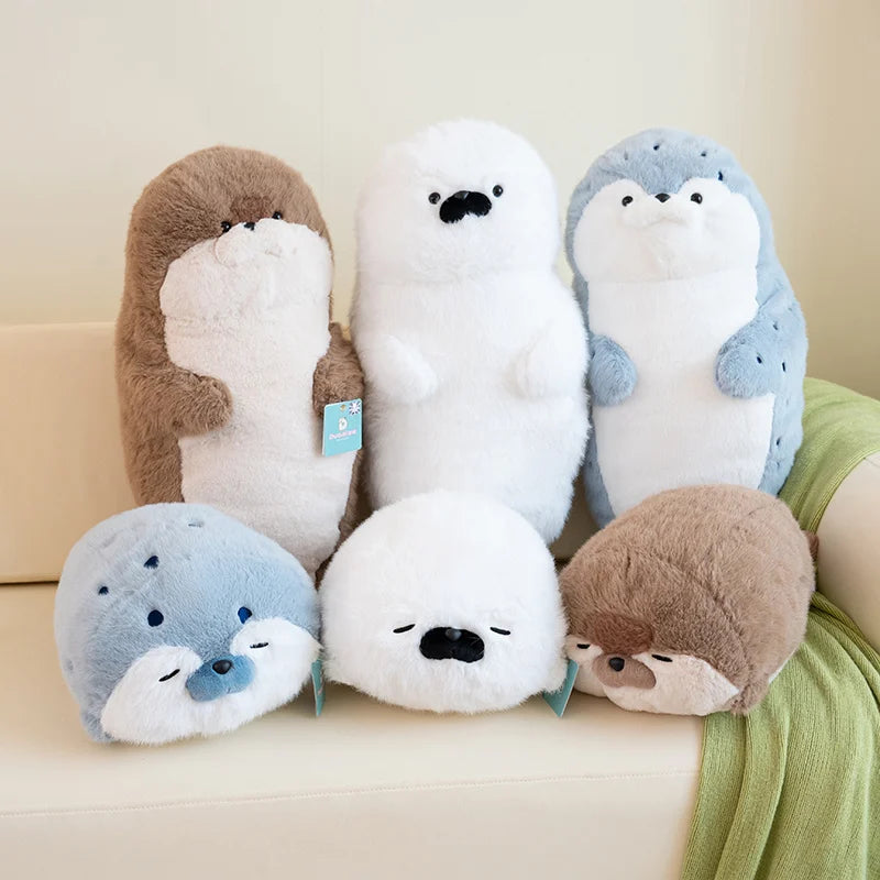 High Quality Genuine Kawaii Cartoon Sea Creature Otter Plush Doll Pillow Headset Blue Seal Otter Stuffed Animal Birthday Gift