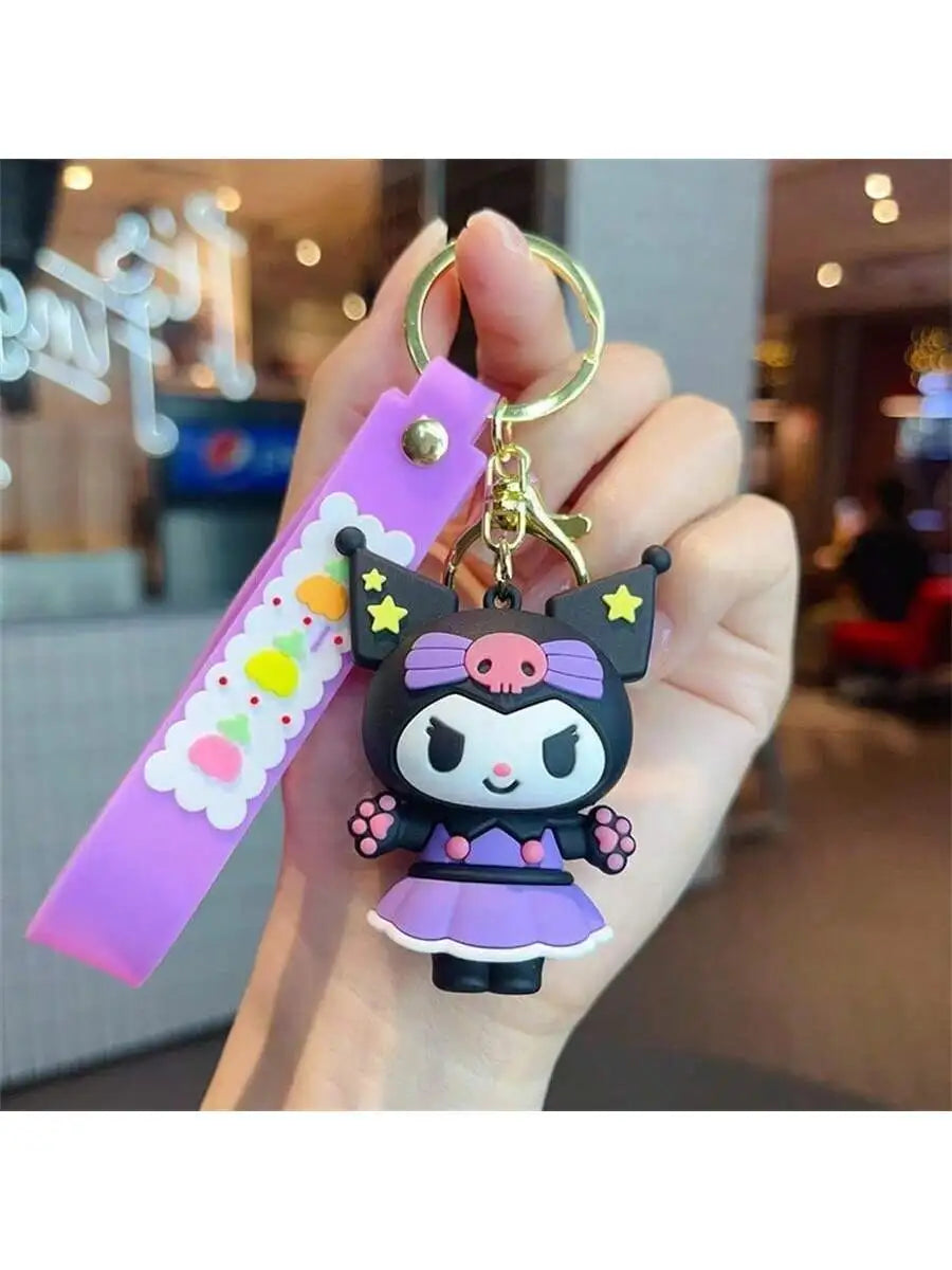1Pc Adorable Cartoon Kuromi Hello Kitty Keychain - Y2K Style PVC with Cute Design for Women- Schoolbag Decor Accessory