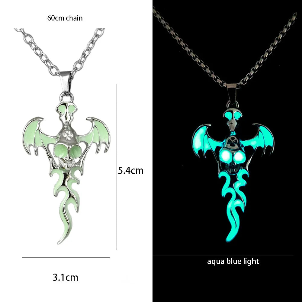Hiphop Rock Stainless Steel Chain Luminous Alloy Dragon Pendant Glowing Necklace Night Dance Disc Glow In The Dark Necklace
