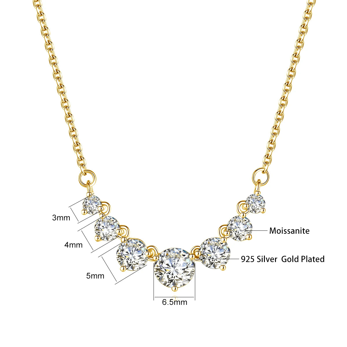 2.8 CTW Lab Grown Diamonds Necklaces for Women Solid 18K Yellow Gold Plated 925 Silver D VS1 Moissanite Clavicle Chain
