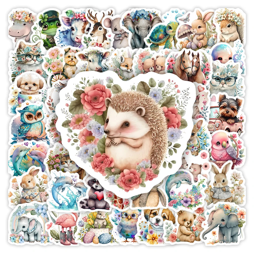 Kawaii Aesthetic Animal Stickers Kids DIY Toys Waterproof Graffiti Decal for Journal Scrapbook Laptop Phone Luggage Decorative