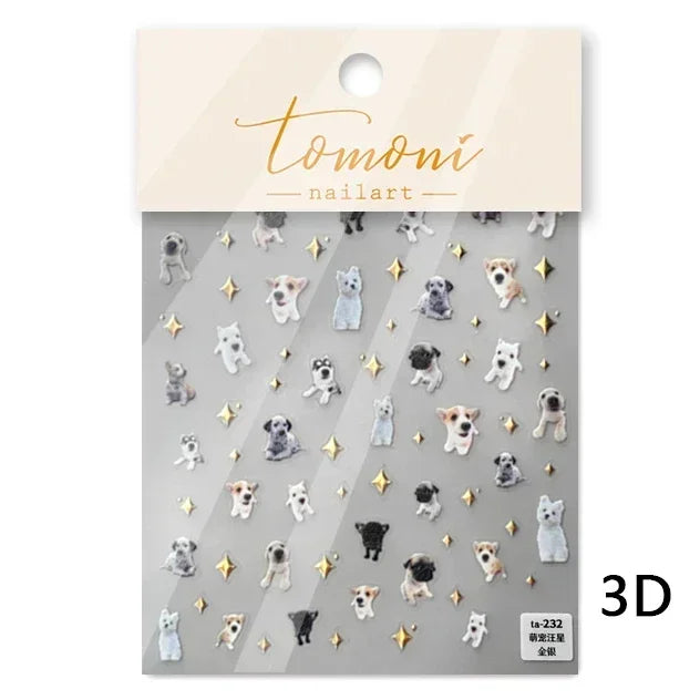 Lovely Dog Cat Animal Bunny 3D Soft Embossed Relief Self Adhesive Nail Art Stickers Cute Pretty Puppy Kitty Star Manicure Decals
