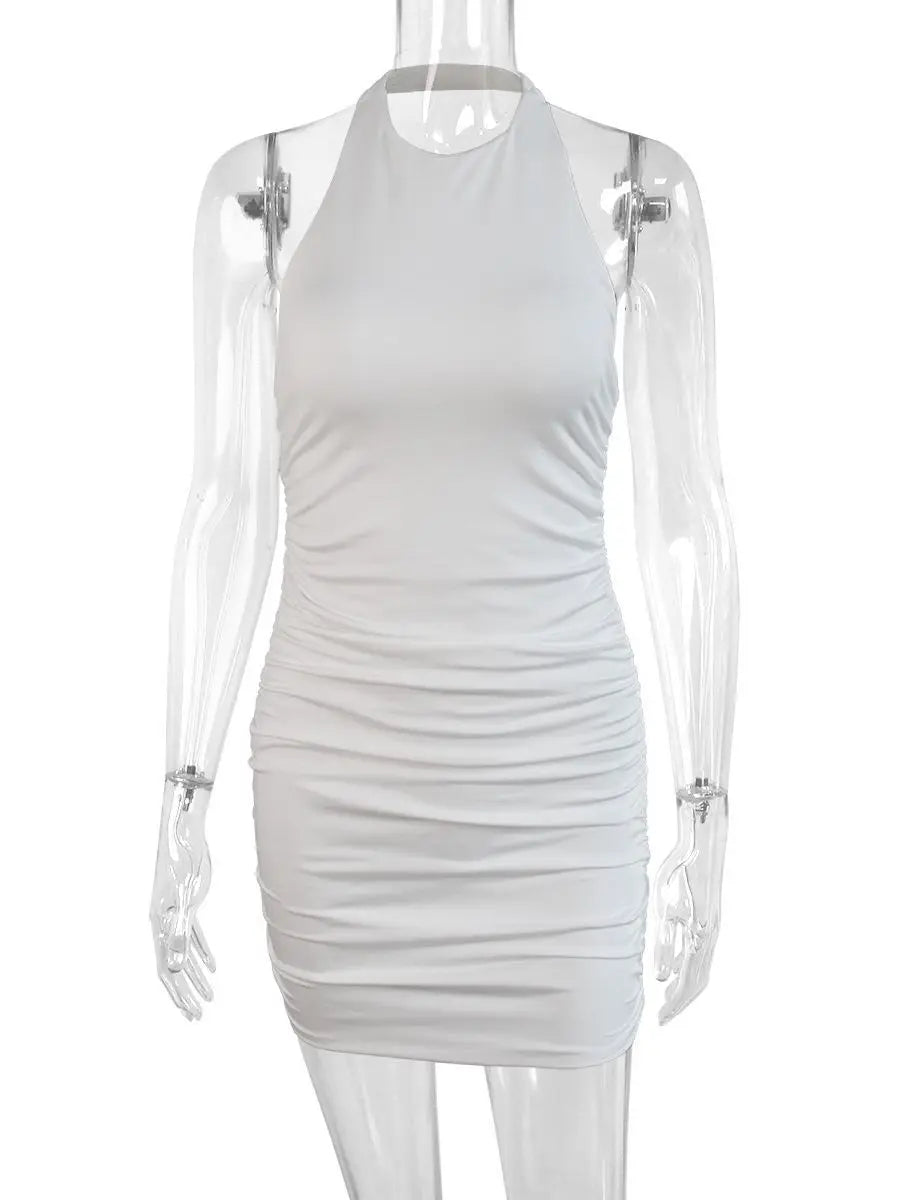 Women s Dresses 2025 New Sleeveless Backless Women's Round Neck Sexy Halter Ruffle Bodycon Mini Dress for Party Club Vacation