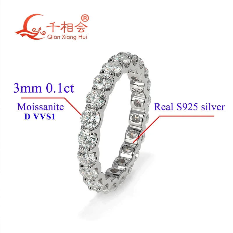 solid 2mm 3mm Moissanite Full Eternity Ring Band 925 Sterling Silver white Round Moissanite Diamond Jewelry gift dating party
