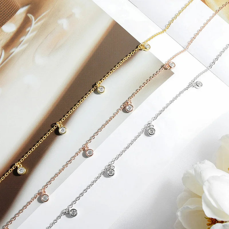 Smyoue Certified Bubble 8 Stone 100% Real Moissanite Necklace Pendant Classic Women's Neck Chain Sterling Silver 925 Plated 18K