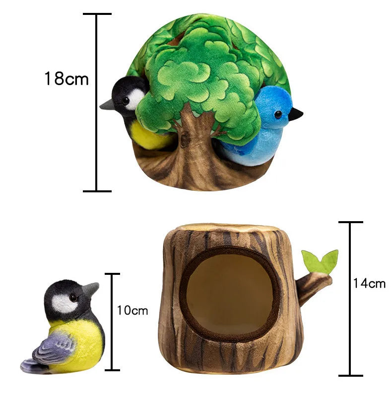 Creative Plush Tree House and Bird Doll Toys Simulation Stump Stuffed Cute Animal Doll Home Office Decor Funny Gift for Girls