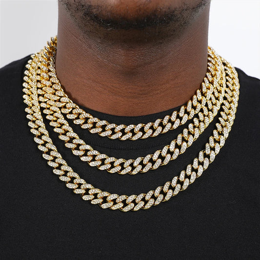 ヒップホップ 13mm キューバンリンクチェーン メンズ マイアミ アイスアウト ブリンブリンネックレス ゴールドメッキ ブリンブリン メンズ レディース ラッパー ジュエリー ギフト