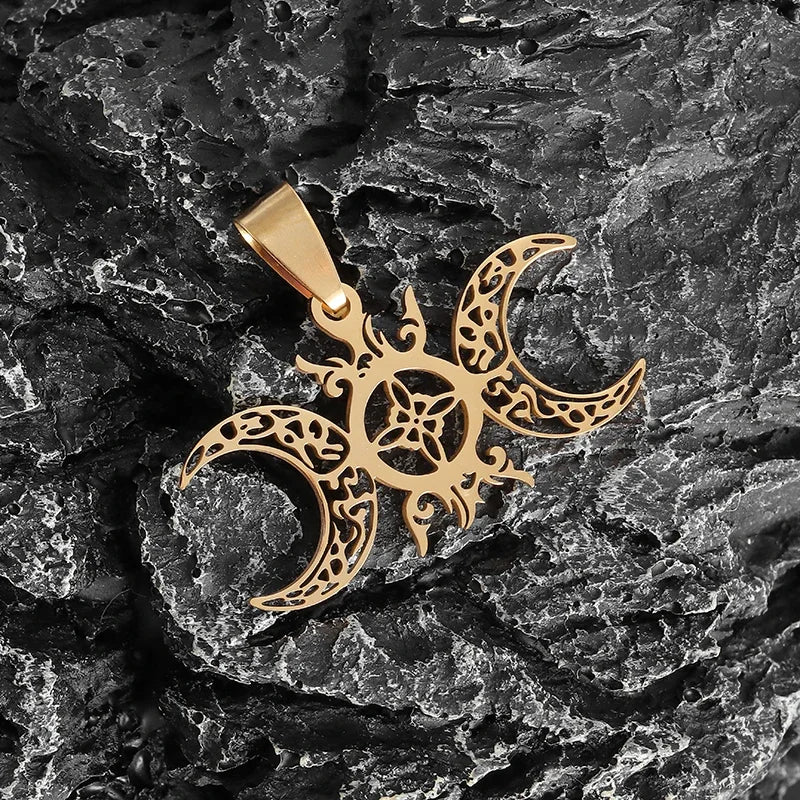 Witch Knot Necklace Stainless Steel Magic Knot Pagan Witchcraft Symbols Pendant Celtic Knot Necklace Jewelry Gifts for Women