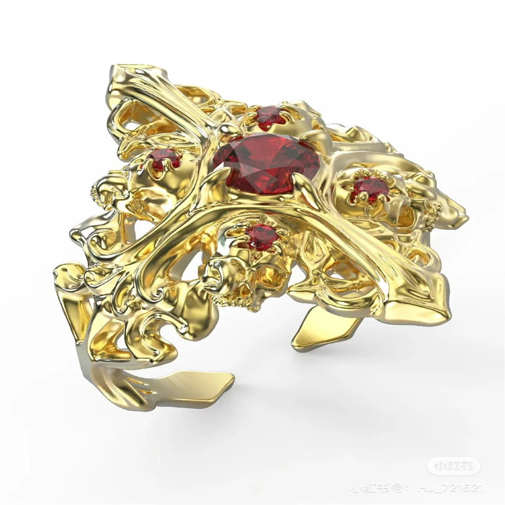 ゴシッククロスクラウンラブハートリングレディースメンズヴィンテージイレギュラー調節可能なオープニングリングハロウィンパーティージュエリーアクセサリー