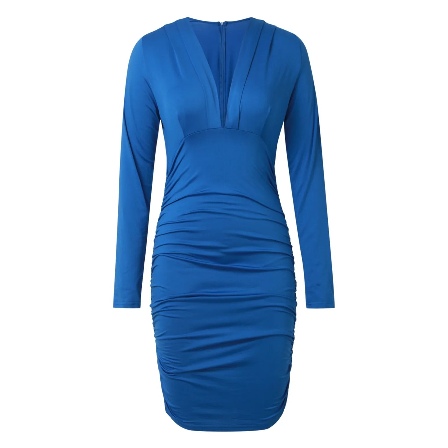 Sexy Deep V Long Sleeve Dresses Women Solid Color Elegant Bodycon Mini Dress Tunic Hip Wrapped Ruched Spng Summer Party Dresses