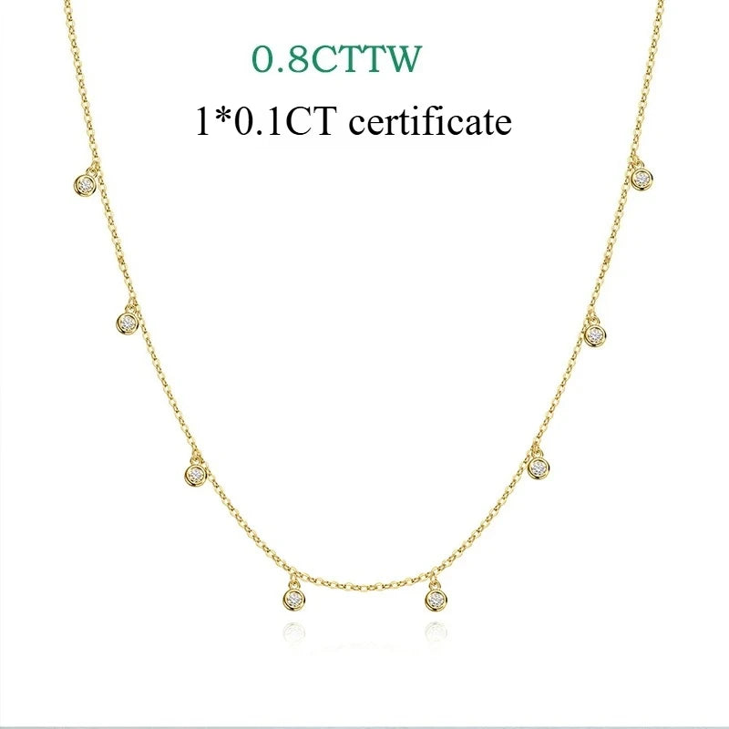 Smyoue Certified Bubble 8 Stone 100% Real Moissanite Necklace Pendant Classic Women's Neck Chain Sterling Silver 925 Plated 18K