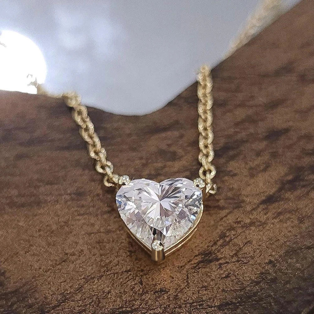1-3Carat Heart Cut Moissanite Pendant Necklace for Woman S925 Silver Plated 18k Gold Solitaire Diamond Neckchain Certified