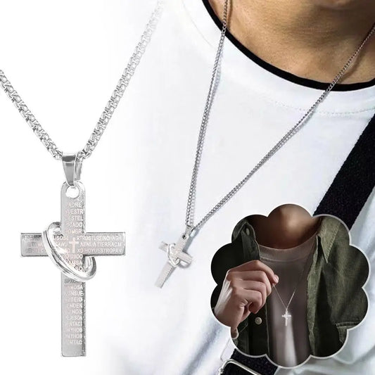 クロスネックレス バイブルペンダントチェーンネックレス メンズ ボーイズ スチール バイブルクロスペンダントチェーンネックレス
