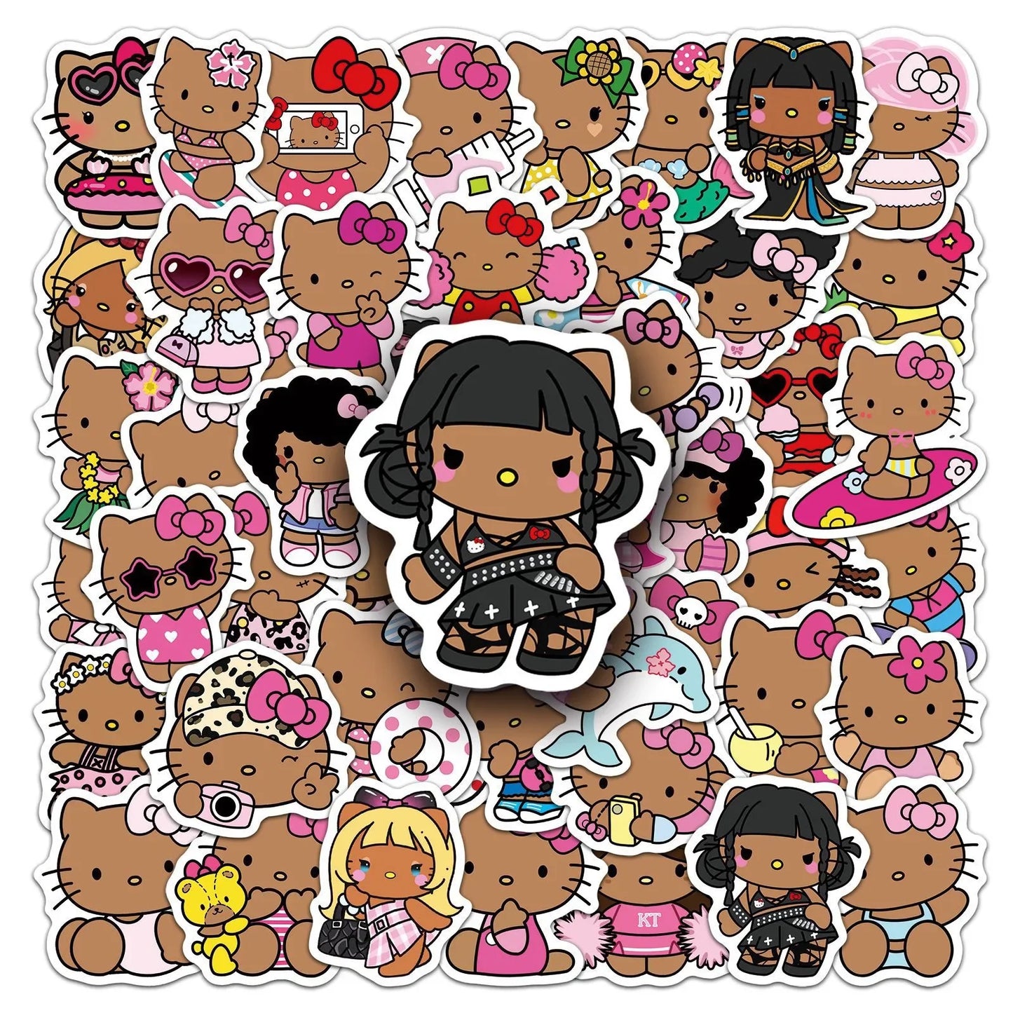 10/50PCS Cartoon Cute Black Skin Hello Kitty Stickers Kawaii Graffiti Decorative Luggage Notebook Waterproof Decal Kids Gift Toy