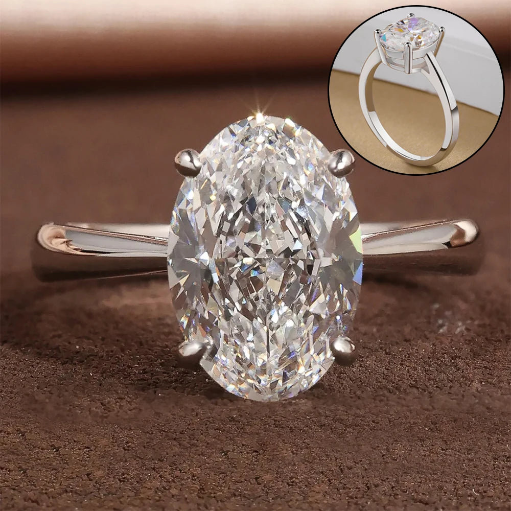 1/2/3/4CT Oval Cut Full Moissanite Engagement Rings for Women Solitaire Hidden Halo Diamond S925 Silver Wedding Band With GRA
