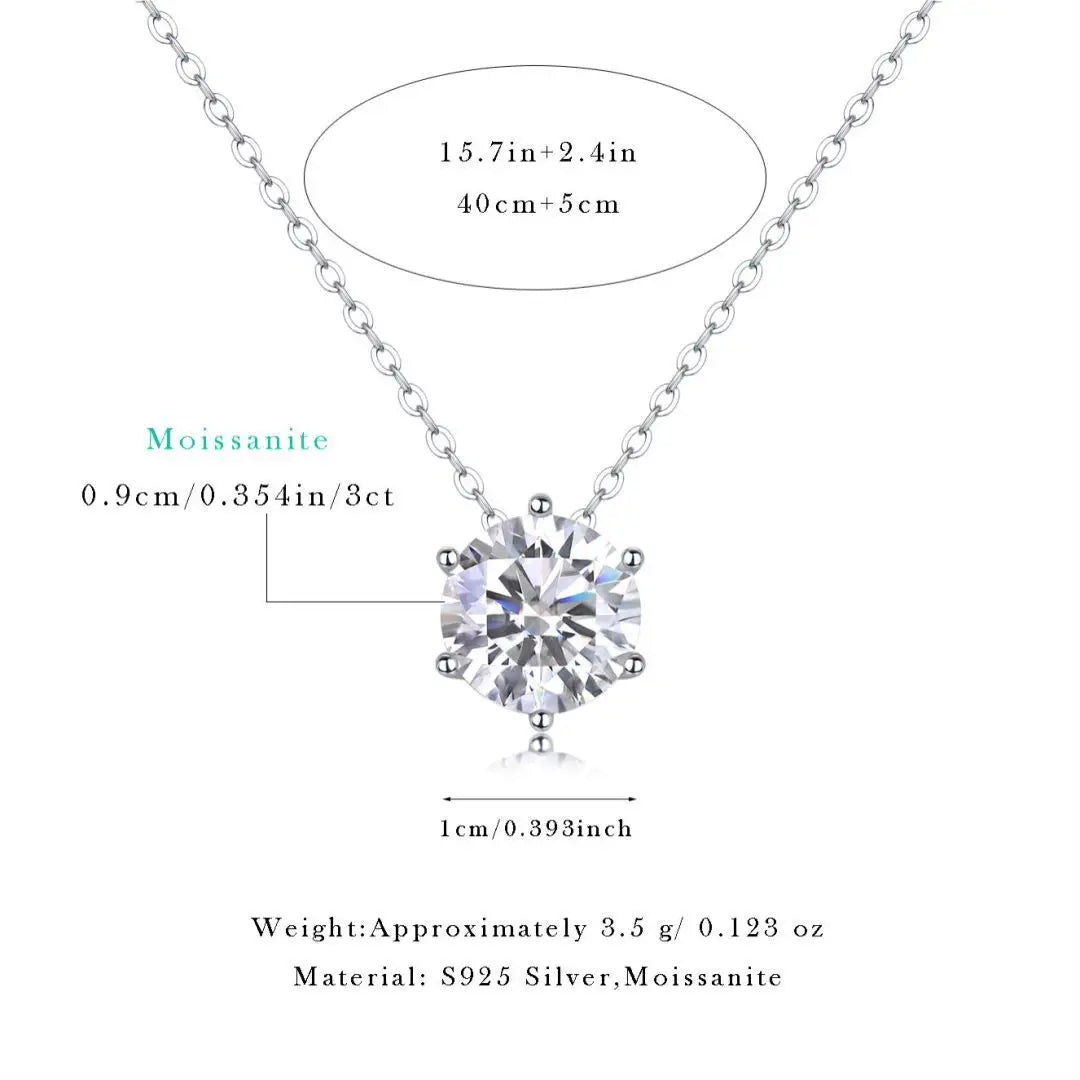 White Gold Plated 1CT Moissanite Women's Necklace Classic Four-Prong Pendant Wedding Jewelry 925 Sterling Silver