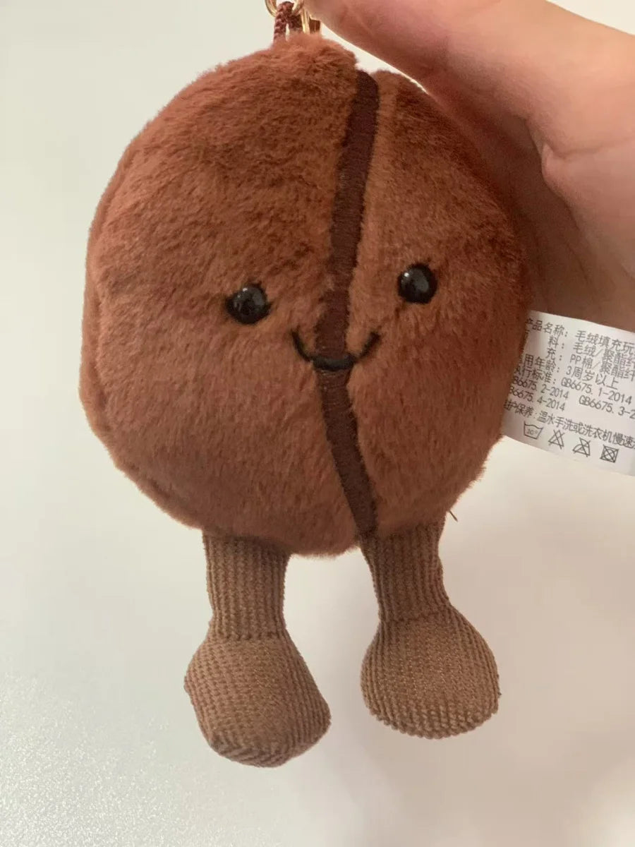 Jellycat Coffee Bean Bag Pendant Cartoon Stuffed Smiling Coffee Food Plushies Cute Key Chain Soft Doll Birthday Gifts Girl