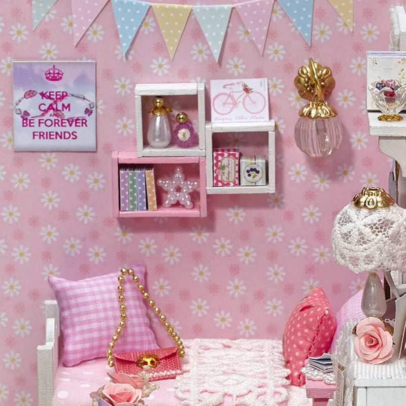 Kitten Mini Doll House Model Building Assembled House Home Kit Creative Room Bedroom Decoration with Furniture Birthday Gifts