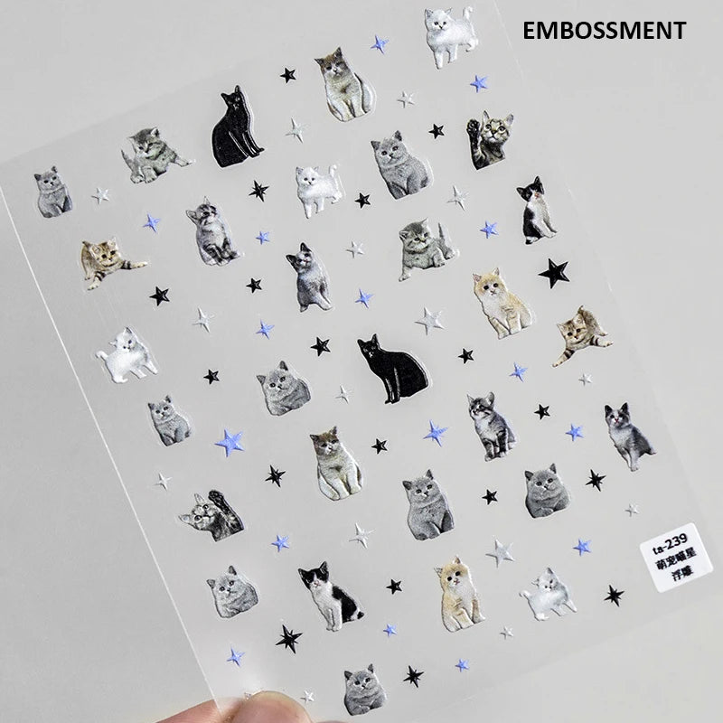 Lovely Dog Cat Animal Bunny 3D Soft Embossed Relief Self Adhesive Nail Art Stickers Cute Pretty Puppy Kitty Star Manicure Decals