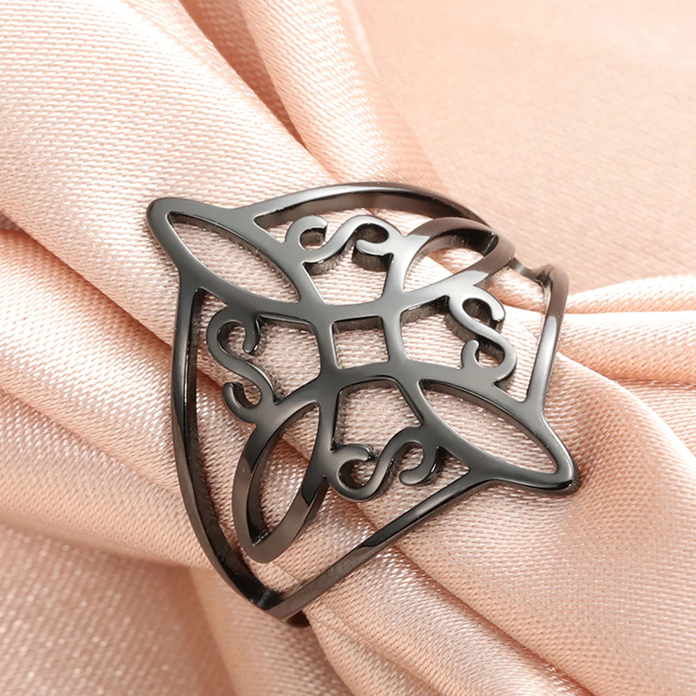 Witch Knot Stainless Steel Ring Wiccan Cross Celtics Knot Women Men Rings Witchcraft Good Luck Protection Amulet Birthday Gifts
