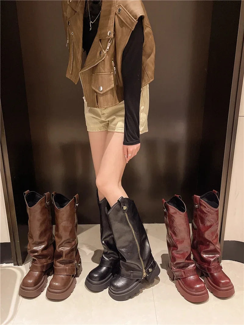 Women's Boots 2025 New Style Retro High Western Boots for Autumn and Winter Fashion Versatile Female Knight Boots