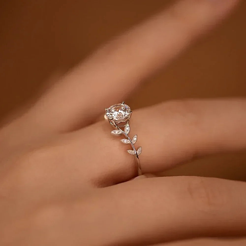 1CT Leaf Moissanite Diamond Engagement RingsCertified for Women 925 Sterling Silver Plated White Gold Wedding Band Promise Ring