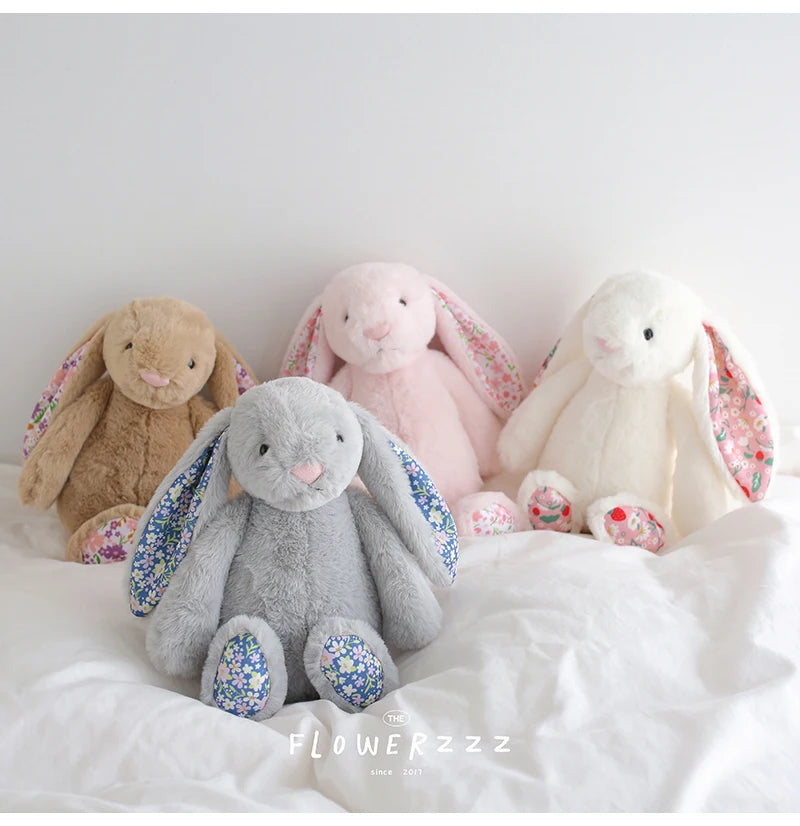 30cm Bonnie Rabbit Floral Ears Plush Toys Cartoon Stuffed Bunny Dolls Children's Room Decor Toy Soft Birthday Gifts For Girl