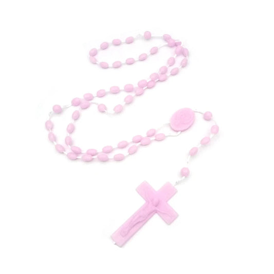 プラスチック製クロスペンダント ワイヤー入りロザリオネックレス マルチカラーミックス 男女兼用ギフト 12個/ロット