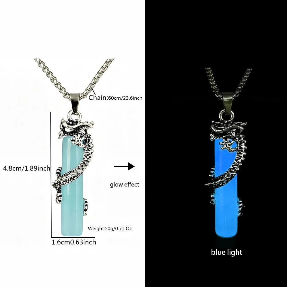 Hiphop Rock Stainless Steel Chain Luminous Alloy Dragon Pendant Glowing Necklace Night Dance Disc Glow In The Dark Necklace