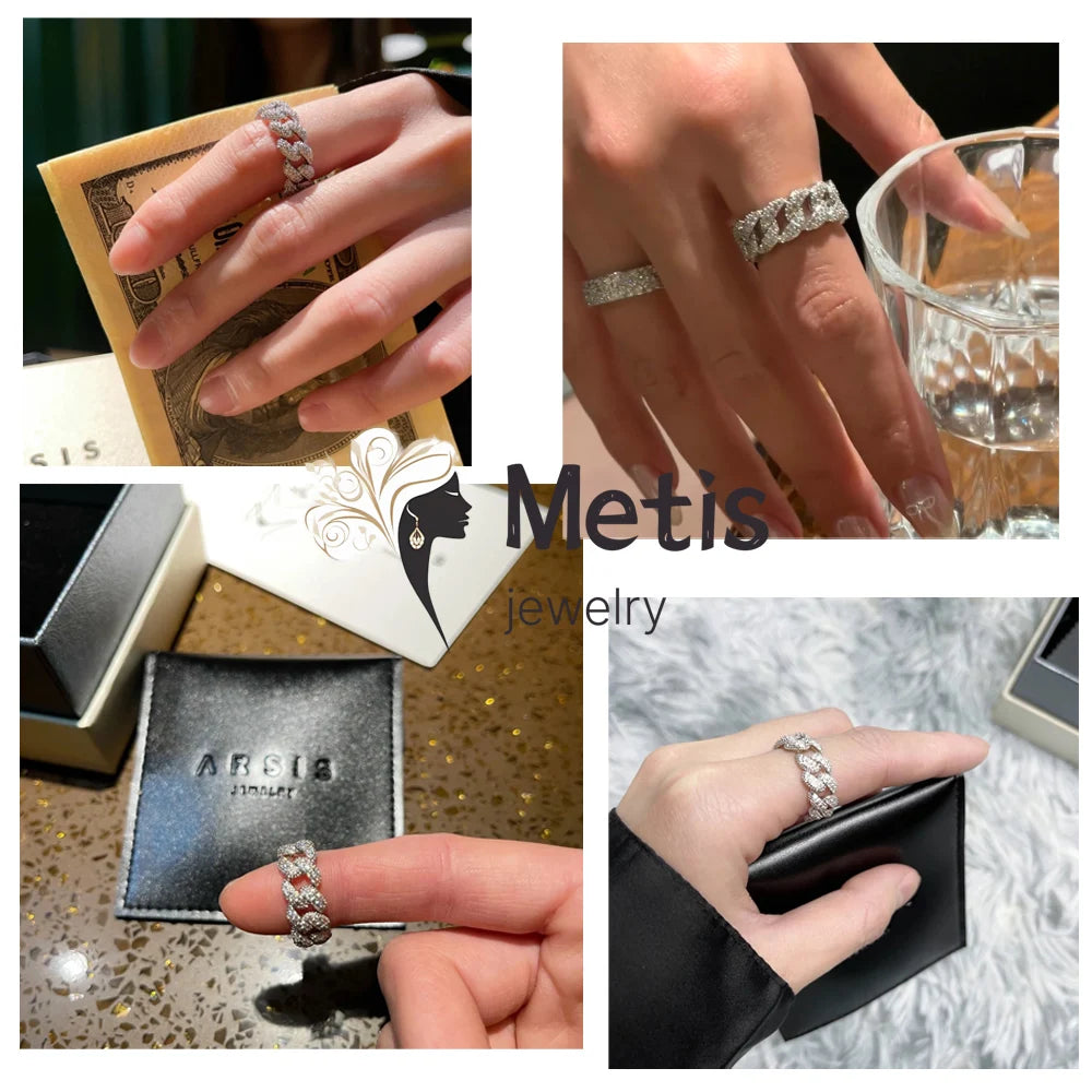 Gra Certified Full Moissanite Diamond Cuban Rings for Men Women 100% 925 Sterling Silver Hip Hop Double Row Eternity Band Ring