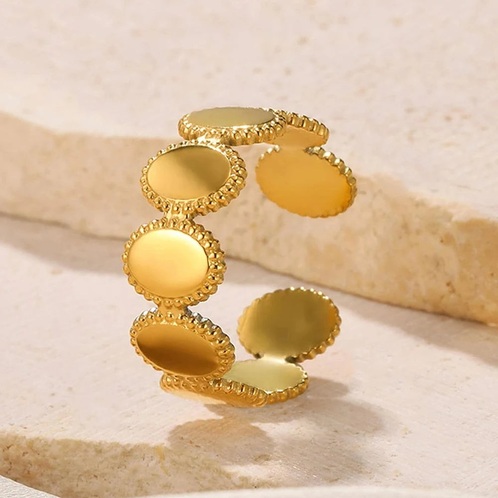 Vintage Ancient Greek Arethusa Goddess Coin Rings For Women Imitation Pearl Zircon Moon Stainless Steel Ring Fashion Jewelry