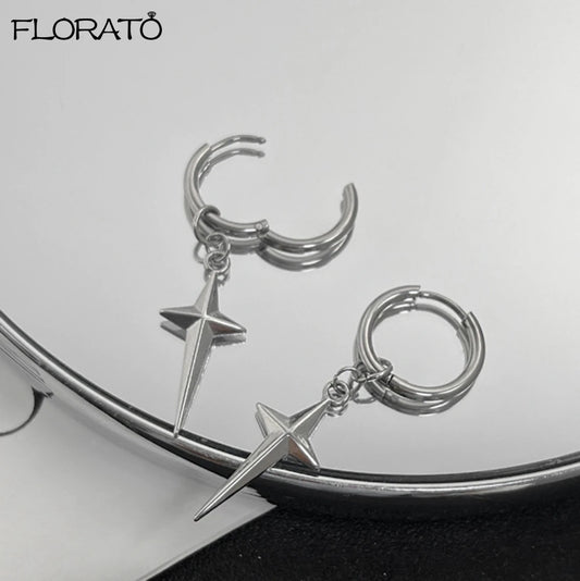 925シルバーニードルメンズクロススターパンクダングルイヤリングゴシックレディースクロスイヤーフープイヤリングハギーペンダントピアスジュエリー