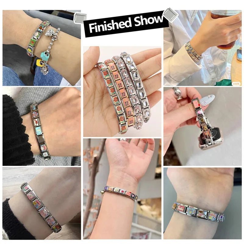 Fashion Charm Bracelet Checkerboard Panda Elephant Charm Italian Links Fit 9mm Bracelet Stainless Steel DIY Making Jewelry