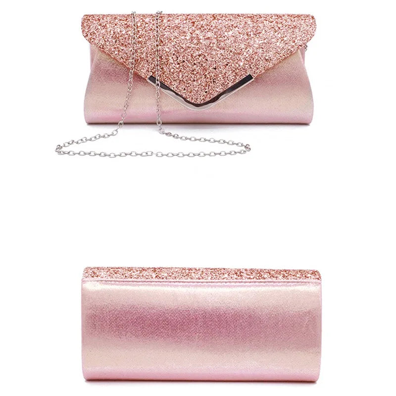 Women Clutch Glitter Sequins Evening Party Handbag Portable Black Gold Silver Pink Wedding Clutch Purse Envelope Clutch