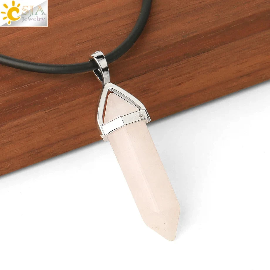 CSJA Hexagonal Bullet Crystal Necklaces Natural Gem Stone Quartz Necklace Pendant Chakra Amethysts Pink Quartz Lapis Lazuli G957