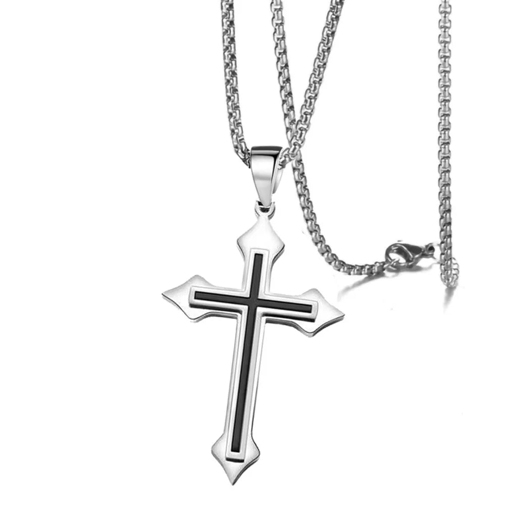 Punk Cross Pendant Necklace Women Men Gothic Stainless Steel Long Link Chain Hip Hop Streetwear Collarbone Jewelry Gifts