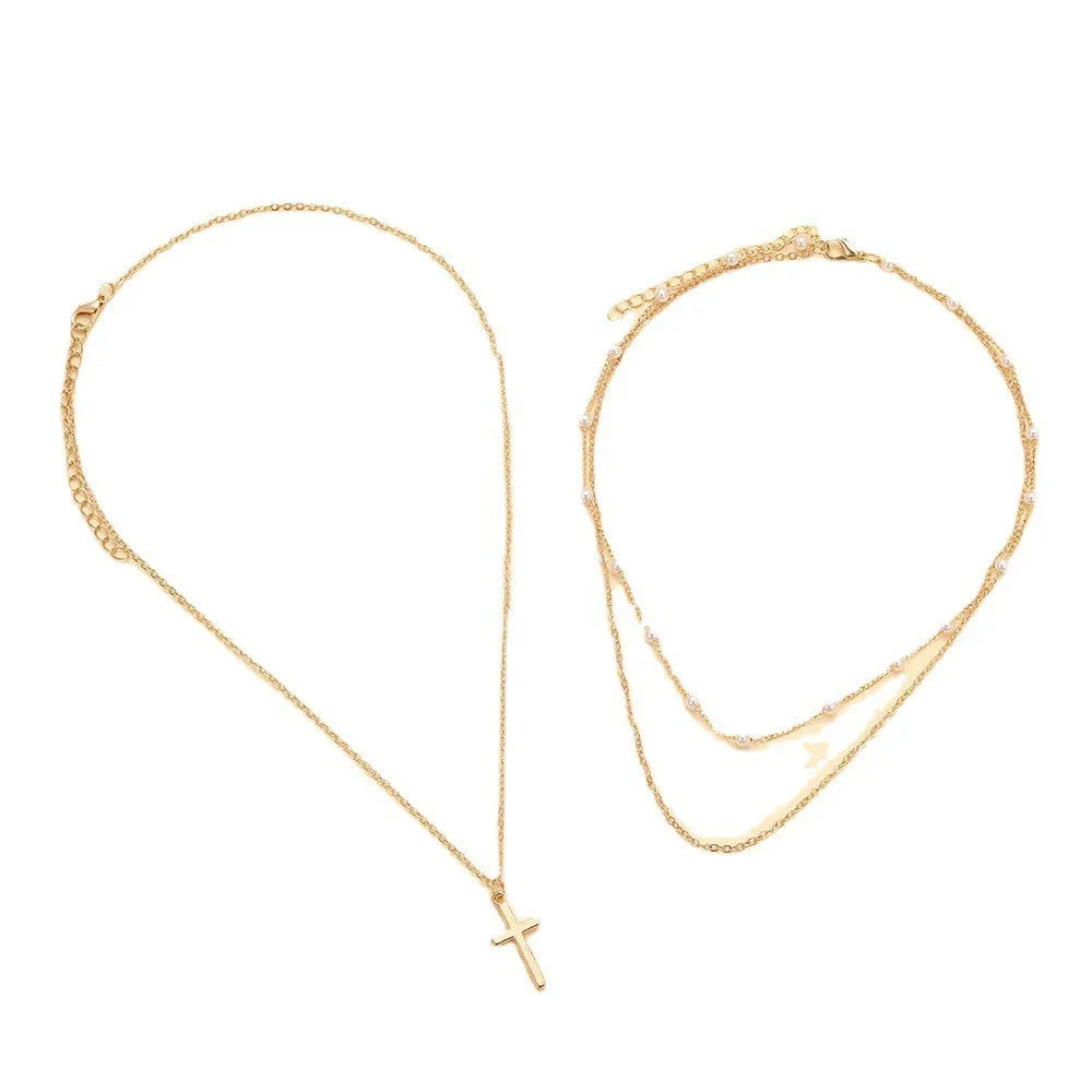 女性用クロスネックレス ゴールドメッキ マルチレイヤー スモールクロスペンダントチョーカー トレンディなチャームチェーンネックレス ジュエリー 宗教的なギフト
