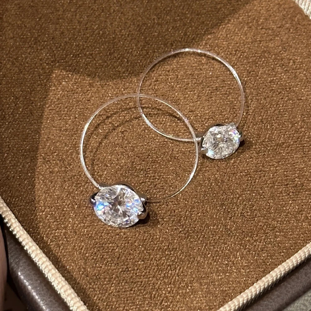 IGOTOS Transparent Fishing Line Moissanite Ring Certified S925 Sterling Silver Round Diamond Ring Wedding Band Jewelry for Women