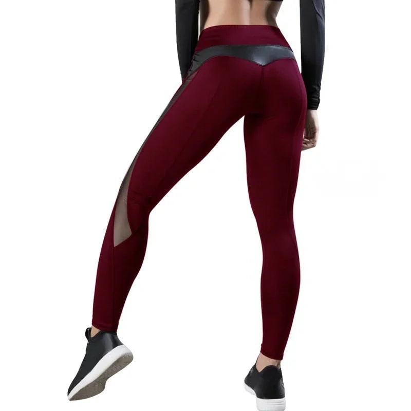 Women's Pants 2025 Spring Fashion Sexy Mesh Pu Splicing Tummy Control Butt Lifting Casual Skinny Daily Long Yoga Sports Leggings
