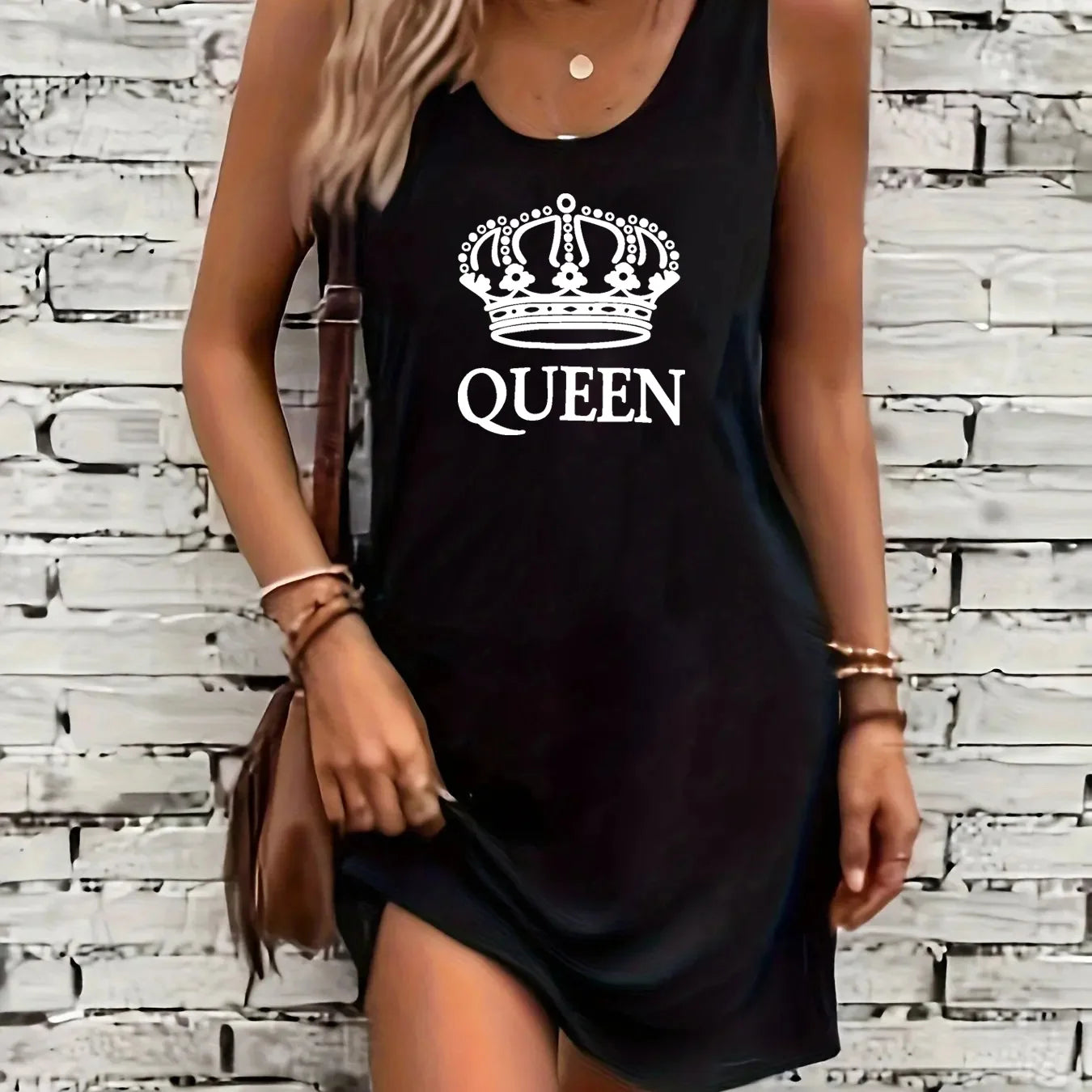 Women's summer loose and comfortable casual it's okay don't worry letter printed black sleeveless vest dress punk style dress