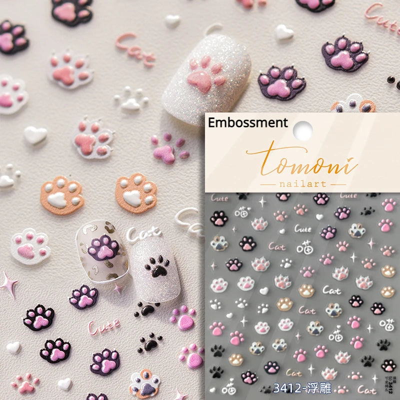 Lovely Dog Cat Animal Bunny 3D Soft Embossed Relief Self Adhesive Nail Art Stickers Cute Pretty Puppy Kitty Star Manicure Decals
