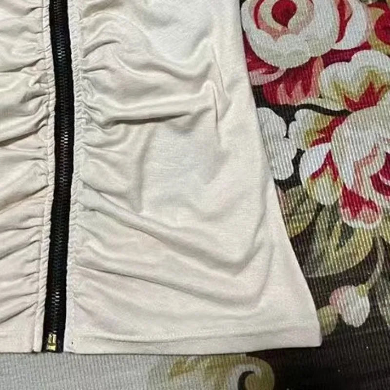 レトロなホットティースリムストラップレスベストアメリカンサブカルチャーヒョウ柄ステッチタンクトップパンク原宿ジッパーデザインレディースセクシーベスト